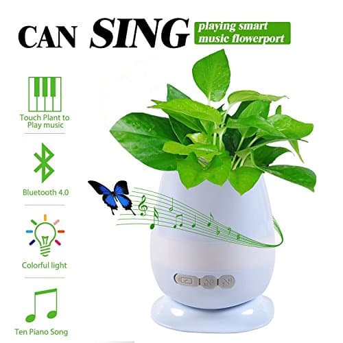 Wireless Bluetooth Speaker, INVENBER【Updated】4 IN 1 Multi-functional Touch Lamp + LED Night Light + Musical Boxes + Rechargeable Smart Music Flower Pot with Anti-overflow Tray (Gray)