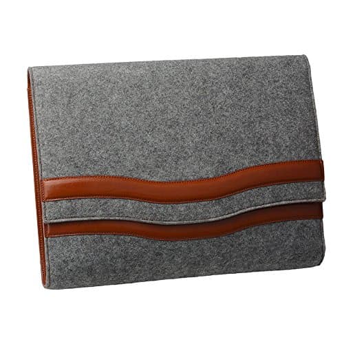 Leather and Wool Felt Organizer Expandable 4-Pocket File Folder, to Fit A4 Papers and 13 inch Laptop,Gray