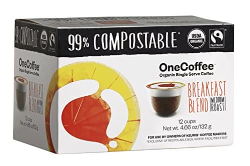 OneCoffeeOrganic Breakfast Blend 12 Count Single Serve Coffee 100% Compostable K-Cup for Keurig Brewers - Medium Roast