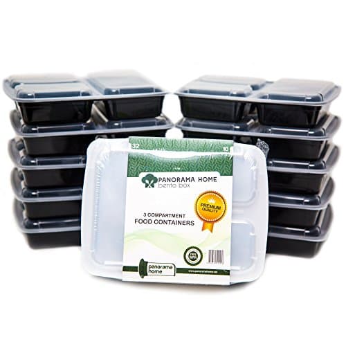 Meal Prep Containers 3 Compartments BPA FREE, Stackable 10 Pack, Microwaveable &amp; Dishwasher Safe, Portion Control Bento Lunch Box with Leak Resistant Technology, Durable &amp; Reusable, 21 Day Fix