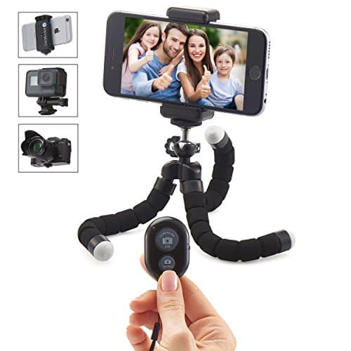 Mini Cell Phone Tripod - AnyMore Flexible Tripod with Bluetooth Remote and Universal Clip for iPhone, Android Phone, Camera, Sports Camera