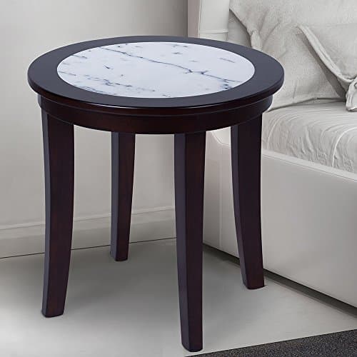 SLEEPLACE NATURAL Marble Solid Wood Round Coffee End Sofa Office Table, Basic Home Decor with Storage Shelf, White/Black