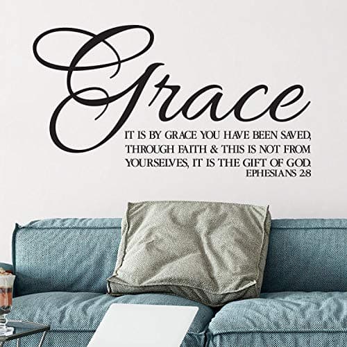 Decals Ephesians 2:8 Saved by Grace Through Faith Scripture Wall Art Vinyl Wall Decal Bible Verse Living Room Foyer Church Office Decal
