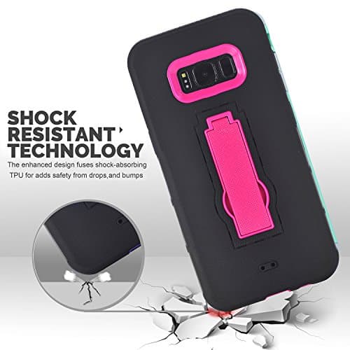 Samsung Galaxy S8 Plus Case,Dual layer Rugged Full-body Anti-Slip Hybrid High Shockproof Armor Defender Combo Cover, Hard PC+Soft Silicon Kickstand Rose Case 6.2 inch 2017 for Women Men Girls Kids