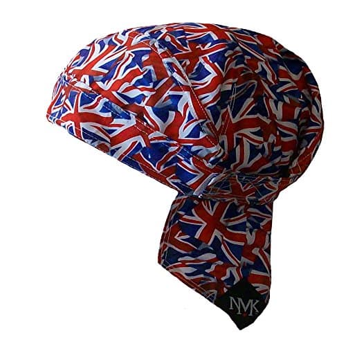 Union Jack Biker Dew RAG Du RAG Doo RAG Headwrap Skull Cap Microfiber Sweatband Velcro Closure. (Fits 23-24 1/2 inches Around Your Head)