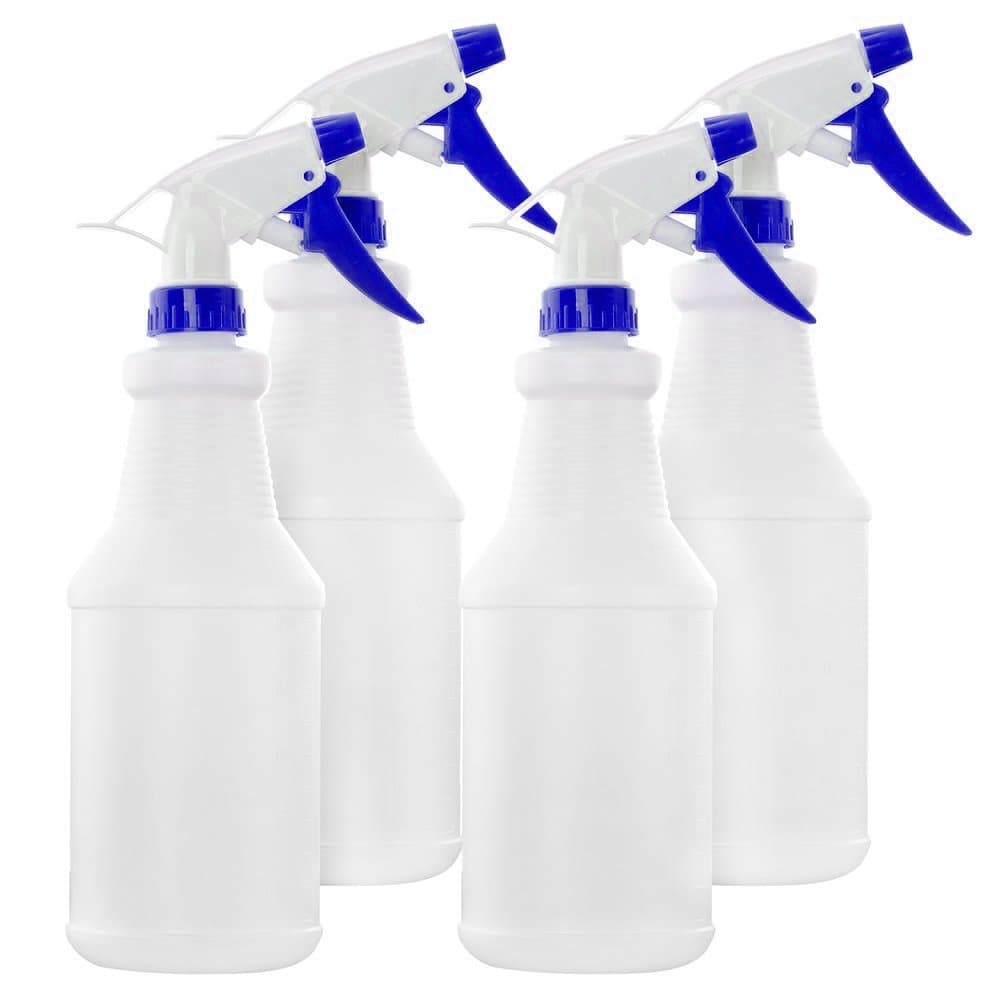 HomeDone Spray Bottle 32 oz Empty, White Translucent Plastic, 4-Pack