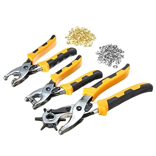 Simply Maker - Hole Punch Tool , Eyelet and Press Stud Pliers Set Heavy Duty Revolving Punch Plier Metal Tool for Leather Belt, Saddle, Watch Strap, Shoe, Fabric, Paper, etc