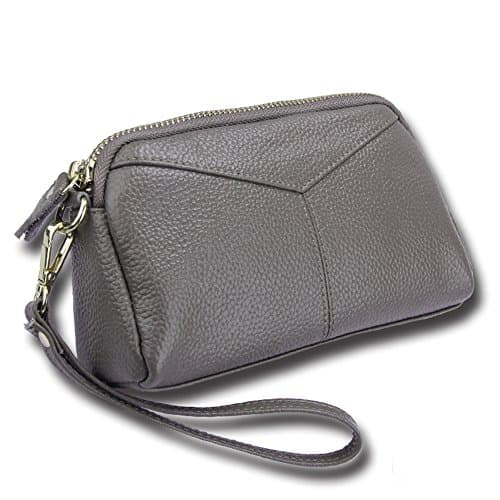 RFID Blocking Women Leather Wallet with Wrist Strap Large Capacity Wristlets Clutch Bag