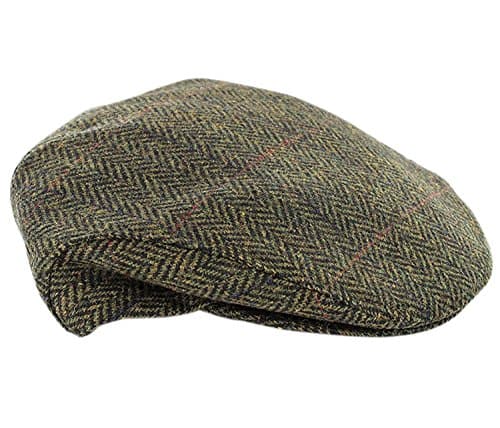 Mucros Weavers Trinity Tweed Flat Cap-Green Herringbone (Large)