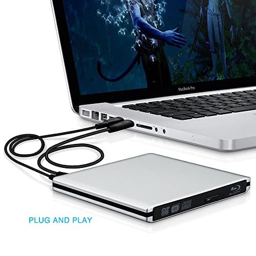 USB 3.0 Blu-ray Disc Player, External CD-RW/DVD-RW Reader&amp;Burner Drive Combo External ODD Device with 2 USB Cables for Macbook Pro Air or Other Windows PC Laptop/Desktops