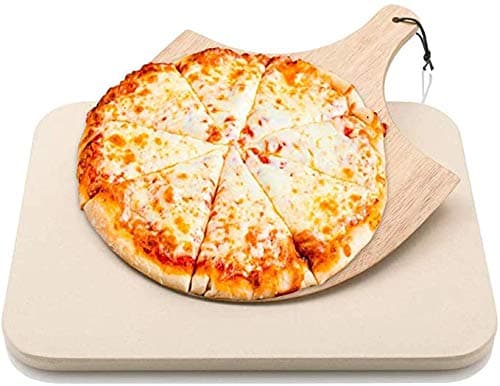Rectangle Pizza Stone 15'' X 12'' Bread Baking Stone with Wooden Pizza Paddle Cordierite Grilling Stone Ideal High Temperature Resistance for Ovens Grills BBQ