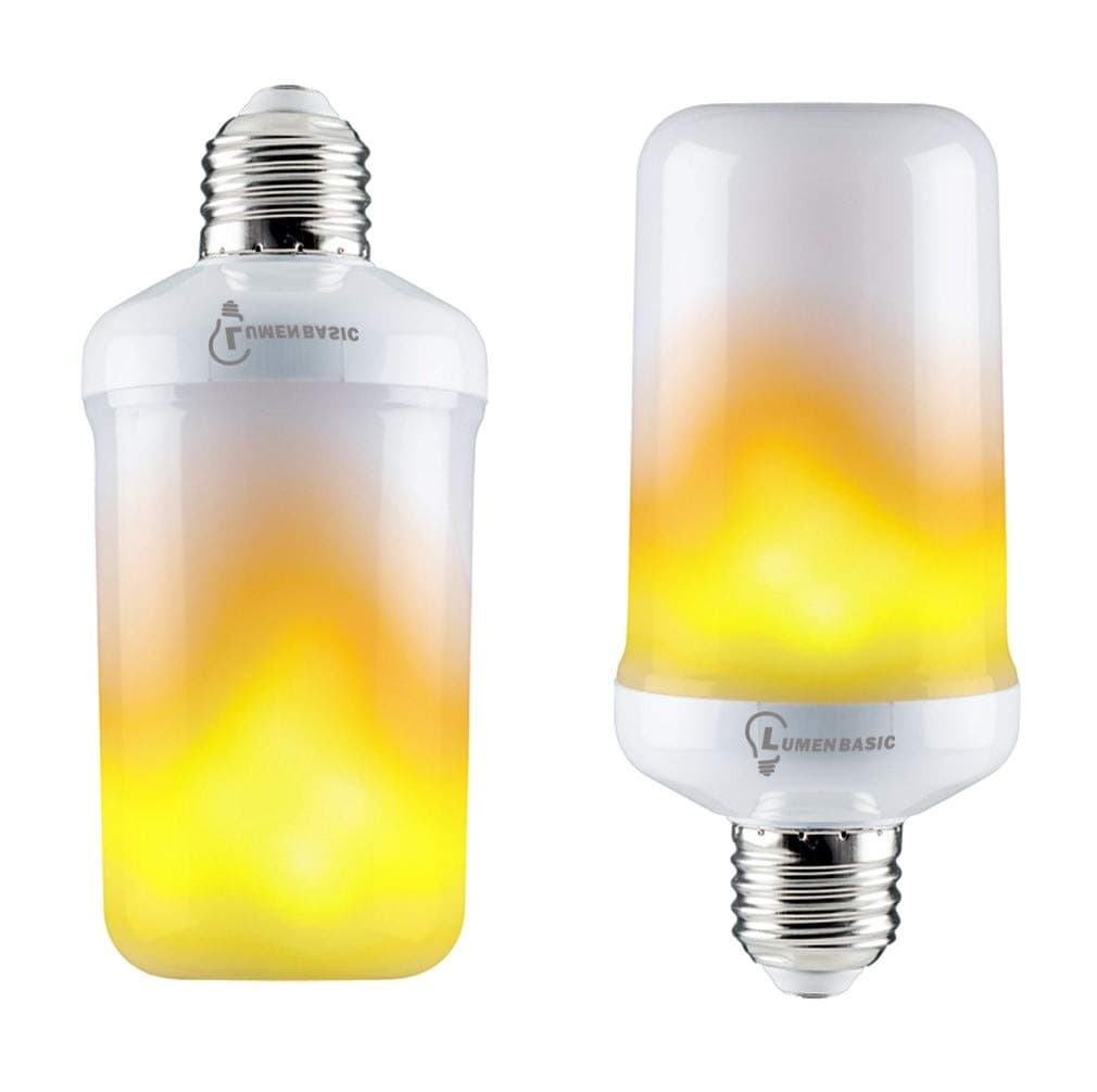 LumenBasic LED Fire Effect Light Bulb Downward & Upward Fire Flickering Simulation for Indoor Outdoor Lightbulb Standard Flame Effect E26 Socket AC 110v 120v - Pack of 2