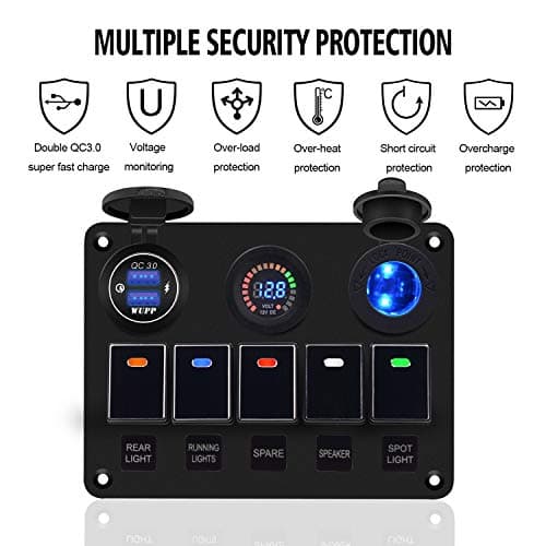 Car yacht multi-function switch panel Car dual USB fast charge digital display voltmeter with light cigarette lighter socket