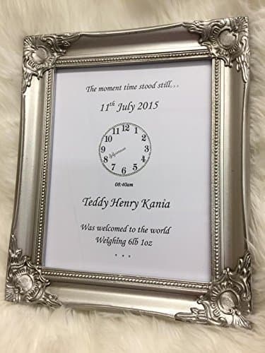 Personalised Baby Keepsake Frame with Crystal clock and detailing, complete with ornate frame