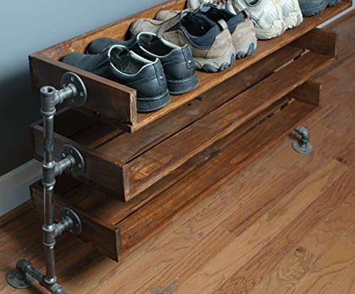 Rustic Wood Shoe Stand with Pipe Legs