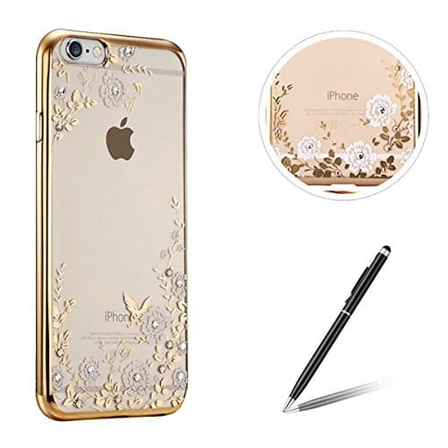 iPhone 7 Plus / 8 Plus Case,Feeltech Bling Glitter Soft Ultra Slim TPU Gel Rubber Clear Luxury Crystal Sparkle Protective Shell for iPhone 7 Plus / 8 Plus-Gold Bumper White Henna