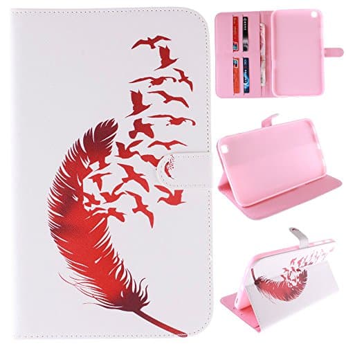 Skytar Samsung Galaxy Tab 3 8'' Case,PU Leather Folio Case Protective Cover for Samsung Galaxy Tab 3 8'' Inch (SM-T310 / T331 / T335) Tablet [with Stand Function & Card Slots],Red feathers