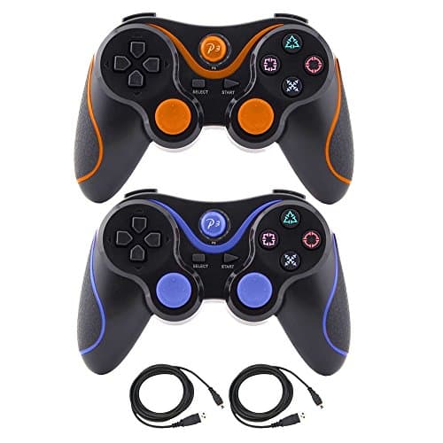 Kepisa Wireless Bluetooth Controllers For PS3 Double Shock - Bundled with USB charge cord (BlackOrange and BlackBlue)