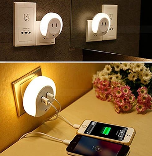 Ailuner LED Wall Sensor Light with Dual USB Charger, Motion Sensor Light +Wall Plate Charger+night light outlet Charging Automatic Lights for Hallway Bathroom,Living Room, Kitchen,Bedroom，Kidroom.