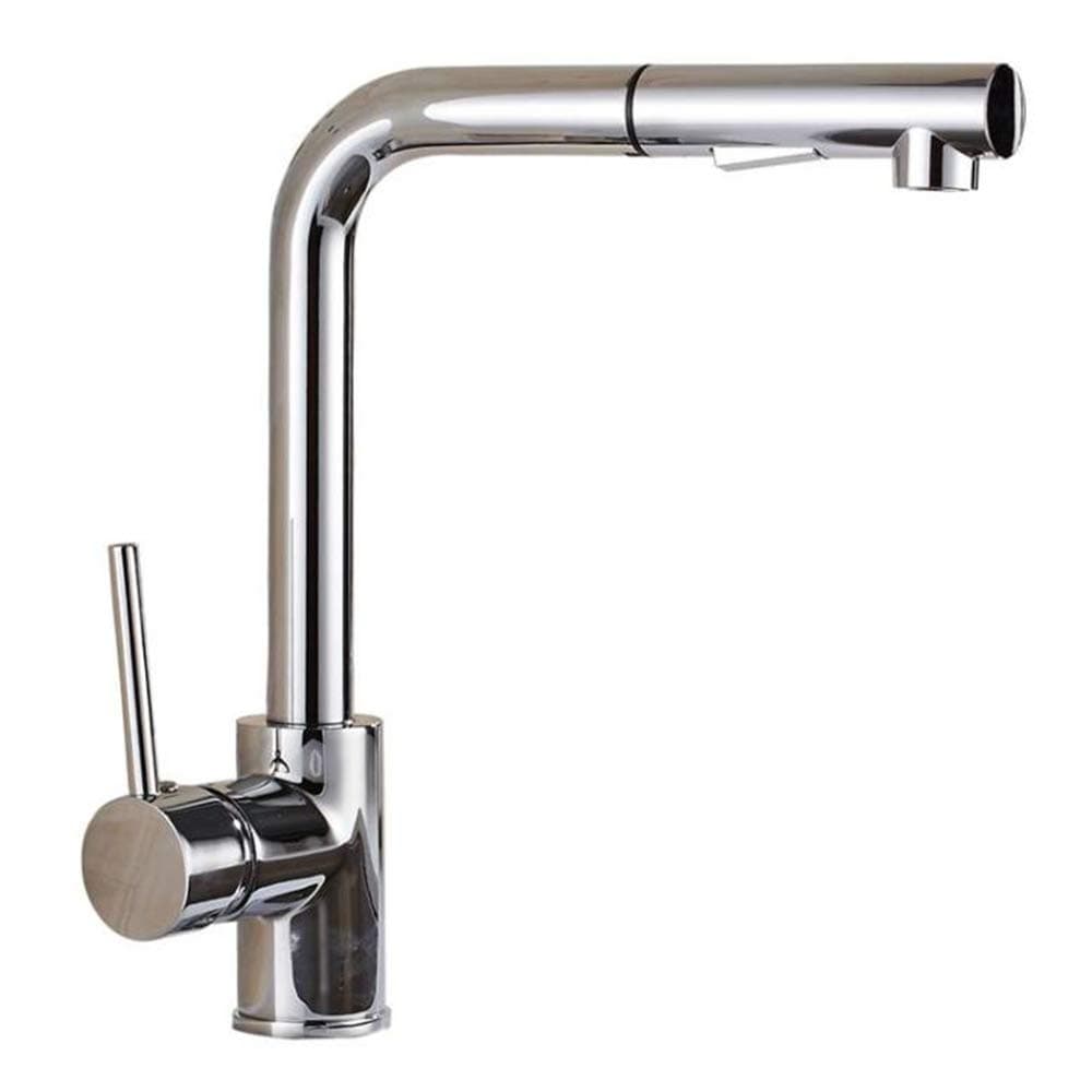 JRUIA Chrome Pull Out Kitchen Sink Mixer Tap Single Lever Faucet 360 Degree Swivel in Brass