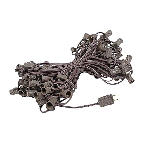 Novelty Lights 100 Foot C7 Outdoor String Light Christmas Stringer - Patio String Lights - Candelabra Base (C7/E12) - 12" Spacing - Brown Wire