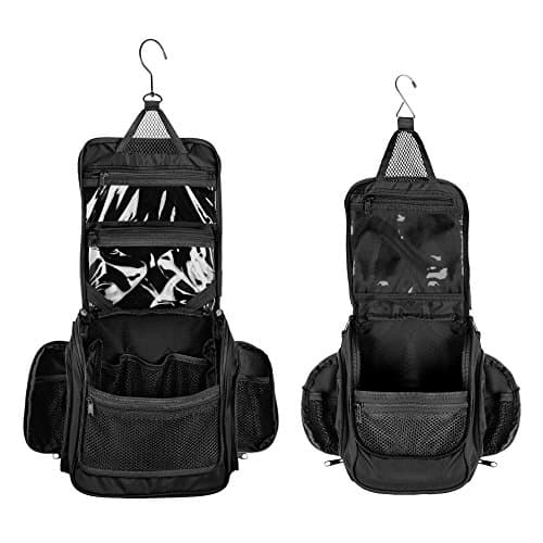 Compact and Medium Hanging Toiletry Bag Set, Personal Organizer for Men &amp; Women | Rugged &amp; Water Resistant with Mesh Pockets &amp; Sturdy Hook | For Business or Leisure Travel Black