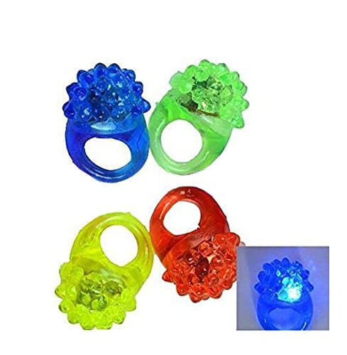 18 Pack Flashing LED Bumpy Rubber Rings Party Jelly Light Up Finger Ring Toys for Kids &amp; Adults