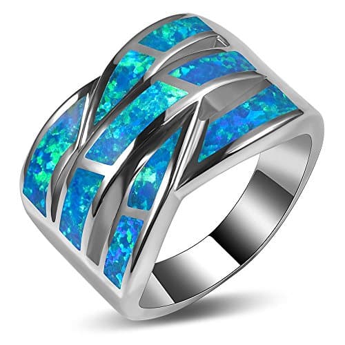 weinuo Blue Fire Created Opal 925 Sterling Silver Engagement Wedding Party Ring Size 5-11