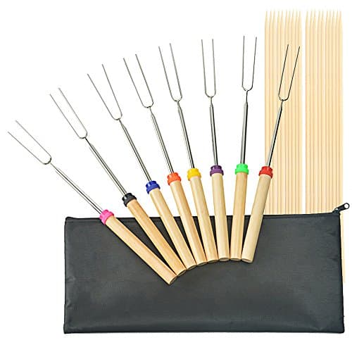 REGUBI Extendable Roasting Sticks 8 PSC 32 inch with canvas bag,20 bamboo kebab skewers