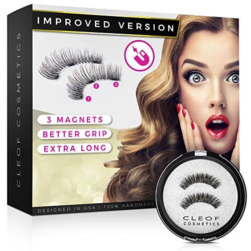 Magnetic Eyelashes - Reusable Magnetic False Lashes - Improved Version (Triple-Magnet, Extra-Long) , Natural Color