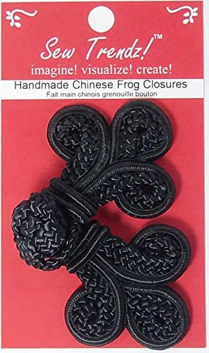 Handmade Chinese Frogs Button Closures-Black-Double Braid Three Loop - 1 Pair/pk. - #FG4750