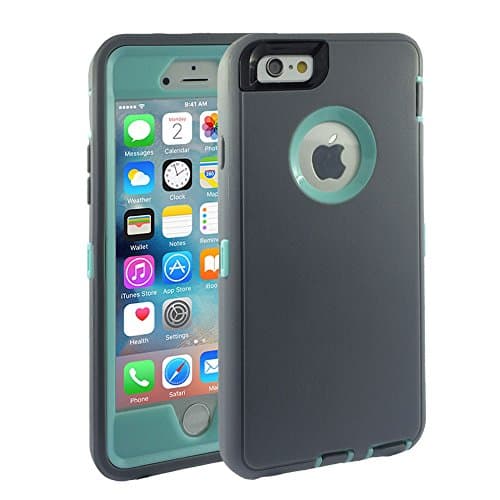 iphone 6 case, Lucky On iPhone 6 / 6s 4.7in Durable Dual Layer Protective Hybrid Armor Heavy Duty Shockproof Shell Case - built-in Transparent Screen Protector (LightGrey &amp; Cyan)