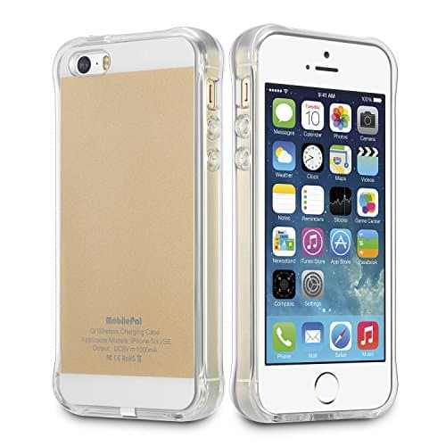 MobilePal Qi Wireless Charger Receiver Case for iPhone SE/5/5s with Reinforced Corner and 1A Output (Gold)