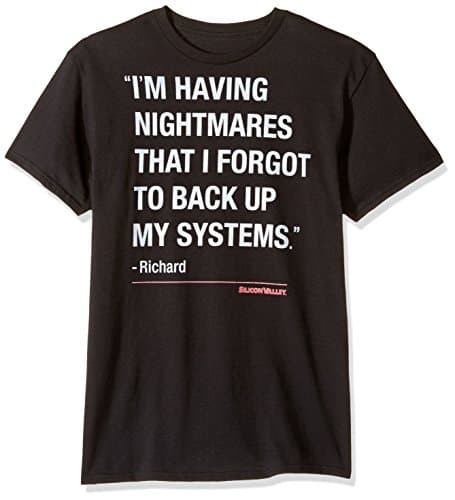 Silicon Valley Men's Hendricks Forgot 2 Back up System Graphic Tee, Black, X-Large