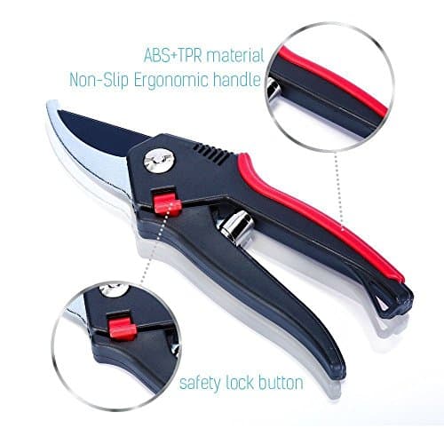 8" Bypass Pruning Shears,Tree Trimmers Secateurs, Hand Pruner, Garden Shears, Clippers For The Garden, Perfect sharp for best cutting Strong Safety Lock Button for Children Sefe