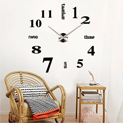 M.Sparkling Large Mirror Wall Clock 3D Hanging Clock Bracket Clock Black Silver (Random: Color)