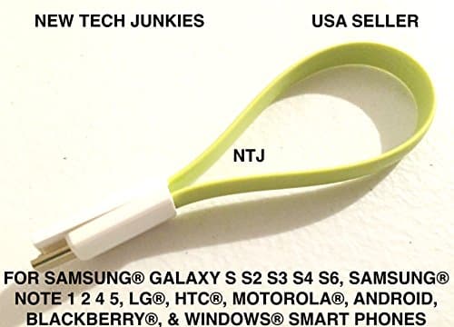 NTJ Magnetic 8" Short Flat Noodle Tangle Free Micro USB Pin Charging Data Sync Cable for ALL Android Phones Galaxy S2 S3 S4, Htc One X, Lg, Samsung Galaxy Note 2, Note 3, Sony Experia, Nokia Lumia, Lg Optimus, Casio, Blackberry, Motorola Droid, Pantech, Etc. (7 Colors to Choose From) (Light Green)