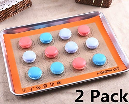 Non Stick Silicone Baking Mat 2 Pack with Circles Extra Thick Half Sheet BPA Free and FDA Approved Bakeware Set