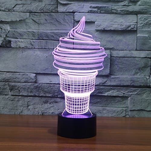3D Ice Cream Night Light USB Touch Switch Decor Table Desk Optical Illusion Lamps 7 Color Changing Lights LED Table Lamp Xmas Home Love Brithday Children Kids Decor Toy Gift