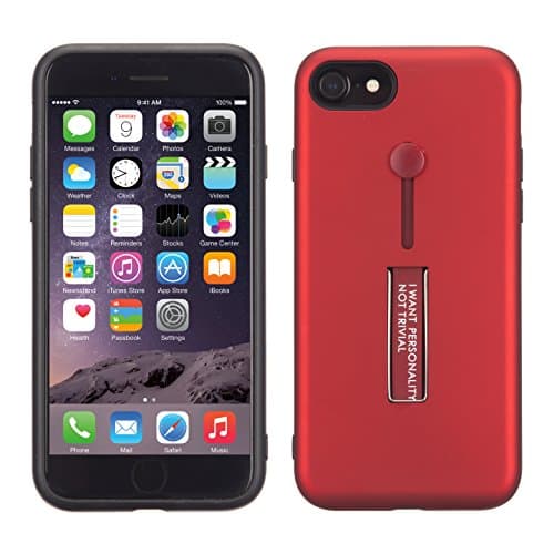 NWNK13 iPhone 8 Plus, iPhone 7 Plus (5.5'') Shockproof Multi Function Case Cover With Kickstand/Slide Finger Grip 2 in 1 Hybrid Combo (Red)