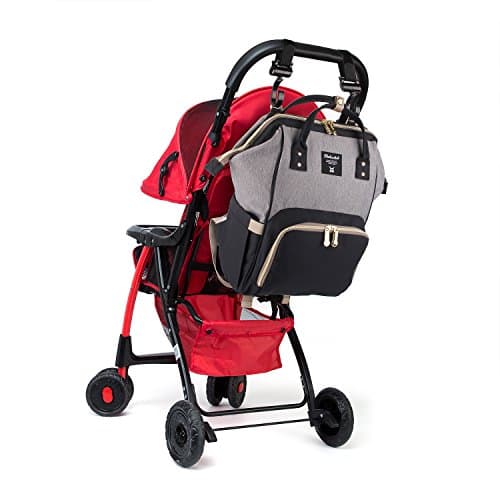 [Improved Version] Diaper Bag Backpack, Stroller Bag with Large Capacity for Baby Care,Fashion Design with Mulit Functional Pockets,Wide Open Design and Waterproof Fabric (Grey and Black)