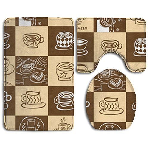IIORUNJF Cate Square Pattern Bathroom Rug Set Includes Contour Rug Lid Toilet Cover Bath Mat