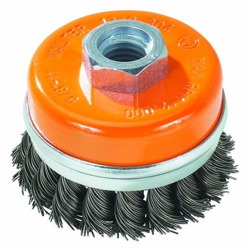 Walter 13G504 Knot Twisted Wire Cup Brush with Ring, Threaded Hole, Carbon Steel, 5 Diameter, 0.020 Wire Diameter, 5/8-11 Arbor, 8600 Maximum RPM by Walter Surface Technologies