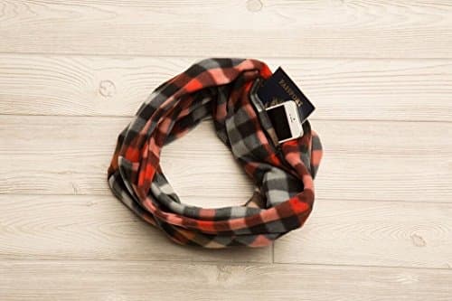 SHOLDIT Basic Fleece Pocket Scarf - Rust Multi Plaid