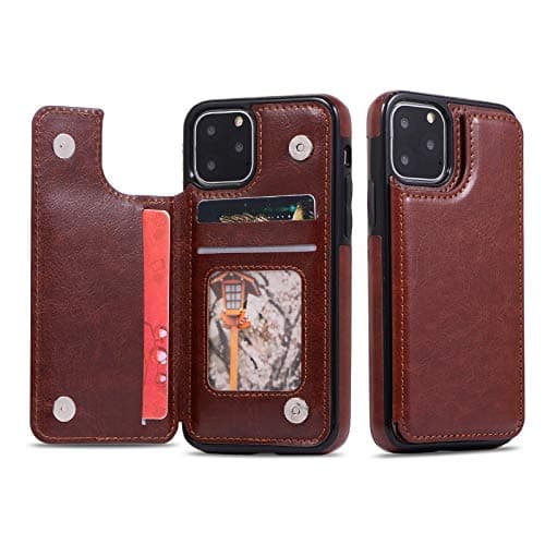 Fvimi Case for iPhone 11 Pro Max 2019, iPhone 11 Pro Max Wallet Case with Card Holder, Protective PU Leather Double Magnetic Buttons Flip Kickstand Cover for iPhone 11 Pro Max 6.5" 2019, Brown