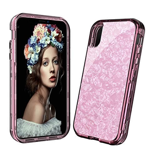 CreaDream Case for iPhone Xs Max, Shell Pattern Glitter Sparkle Bling Case, Heavy Duty Shockproof 3 in 1 Hybrid Hard PC Cover Soft TPU for Girls Women for Apple iPhone Xs Max(6.5"), Rose Gold