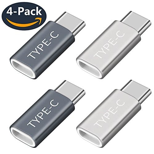 USB Type C Adapter 4 Pack,USB-C to Micro USB Adapter,USB C Convert Connector 56k Resistor for Samsung Galaxy Note 8 S9 S8 Plus +, Google Pixel, Pixel XL, HTC 10, LG G5, Nexus 6P (Gary2,Silver2)