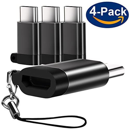 [Upgraded Version] Micro USB to USB C Adapter, Aisver USB Type C Adapter with Keychain for Samsung Galaxy Note 8, S8 S8+, Nintendo Switch, LG V20 G6, Google Pixel XL and More (4-Pack, Black)