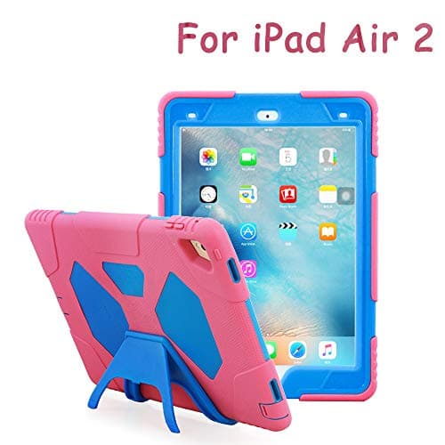 iPad Air 2 Case Full-Body Rugged Silicone Protective Case with Shockproof Drop Proof Protection Cover Case for iPad Air 2 (Pink/Blue)