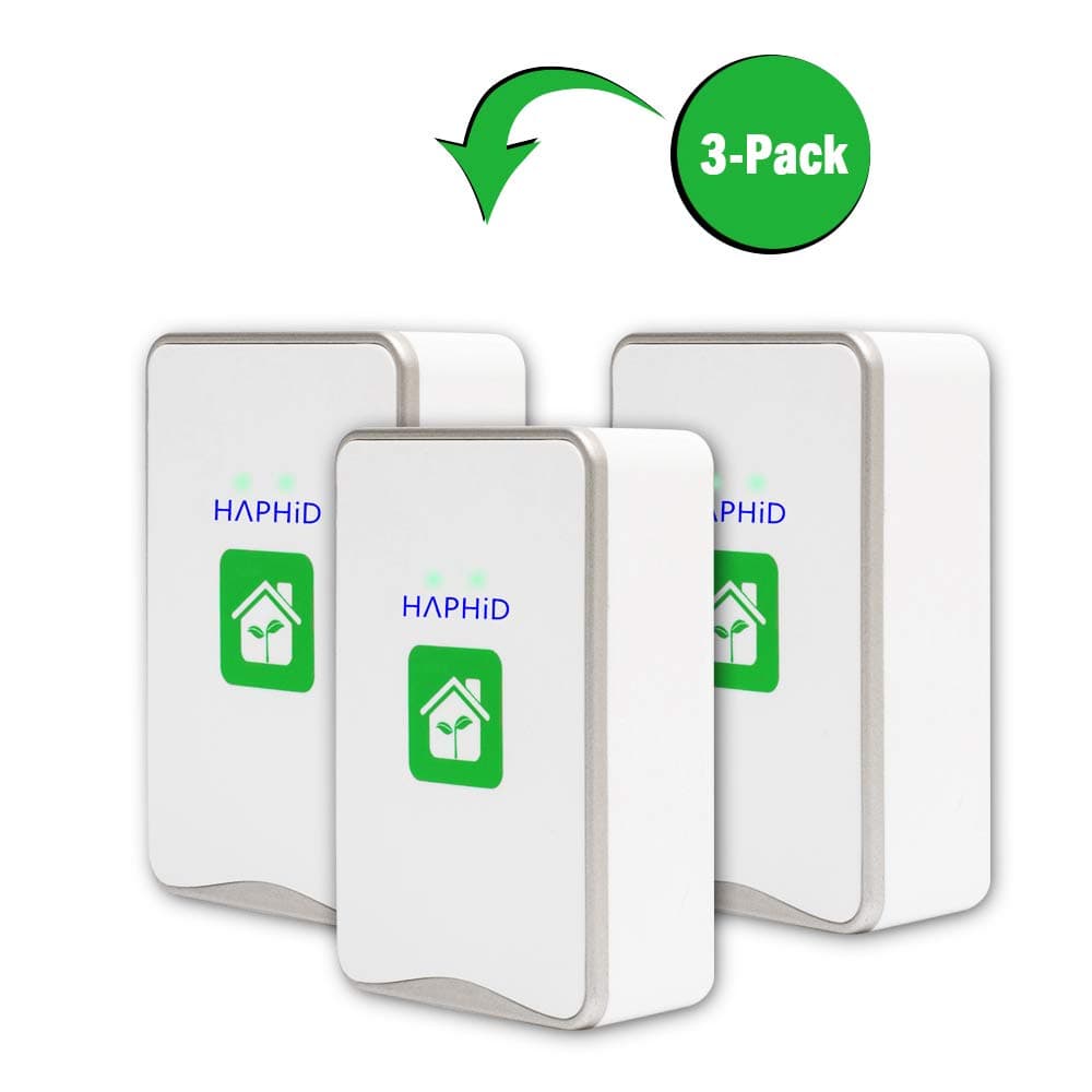 HAPHID Negative Ion Generator Pluggable Air Purifier with Highest Output - Up to 32 Million Negative Ions/Sec, Filterless Mobile Ionizer & Portable Purifier Clean: Allergens,Pollutants, Mold (3-PCS)